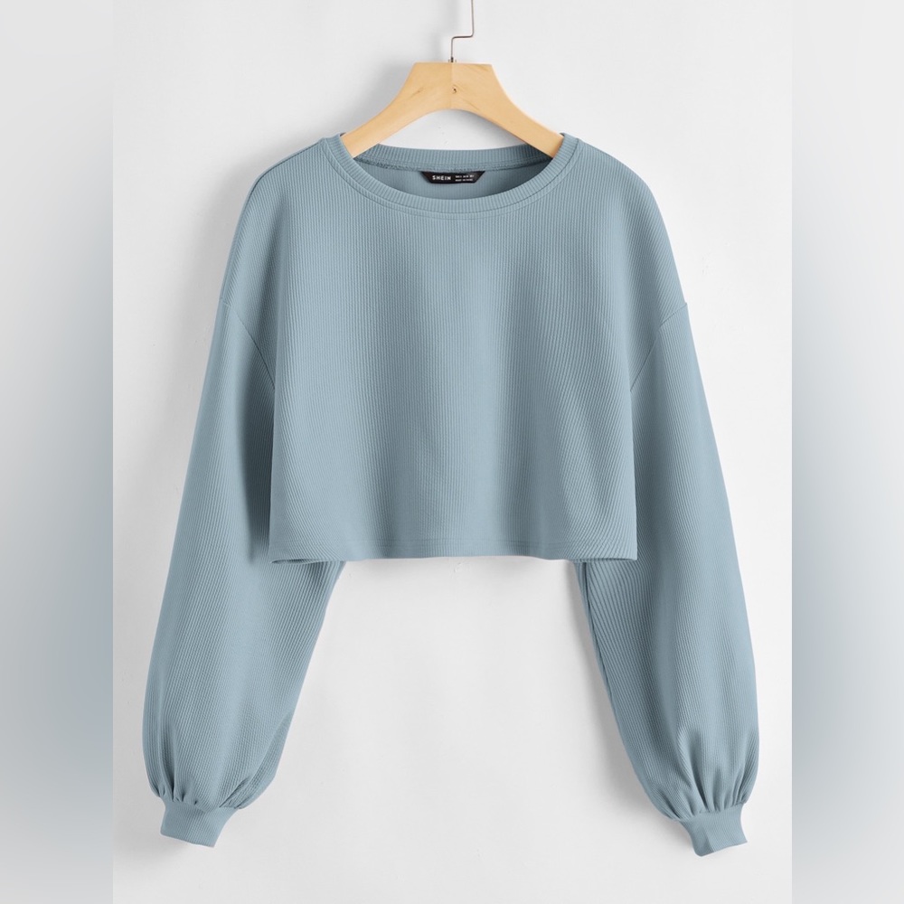 SHEIN EZwear Ribbed Drop Shoulder Cropped Tee